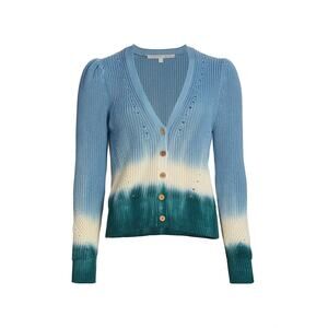 Veronica Beard 'Parula' Blue Dip-Dye Puff-Sleeve V Neck Cardigan Size XS